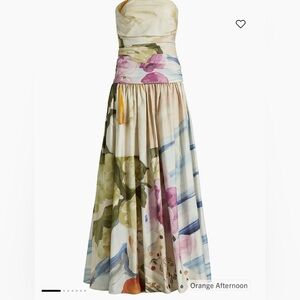 Acler Nershall Watercolor Pintucked Strapless Maxi Dress